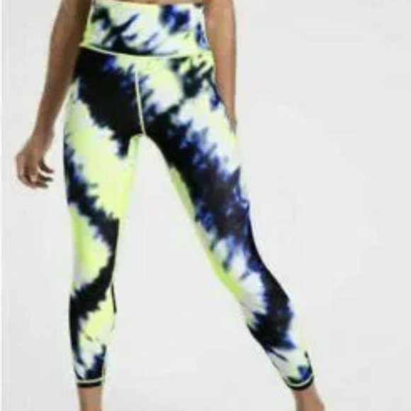 Athleta Pants - ATHLETA Elation Tie Dye 7/8 Tight Leggings Blue White Yellow Size Small